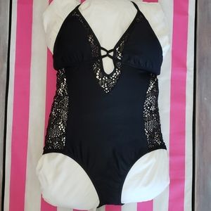 Mossimo Black Crochet One Piece Swimsuit